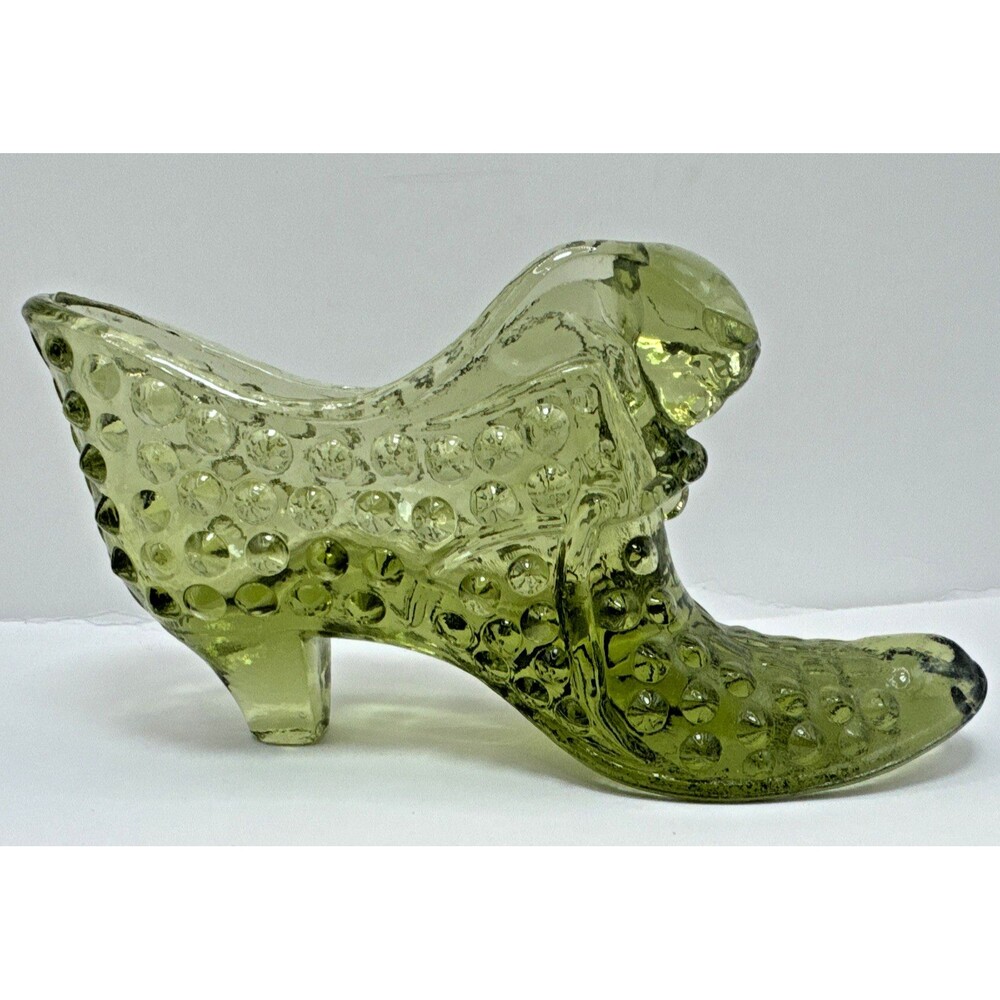 VTG USA Fenton Colonial Green Hobnail Slipper Shoe Ruby Red Daisy and Button - Picture 2 of 11